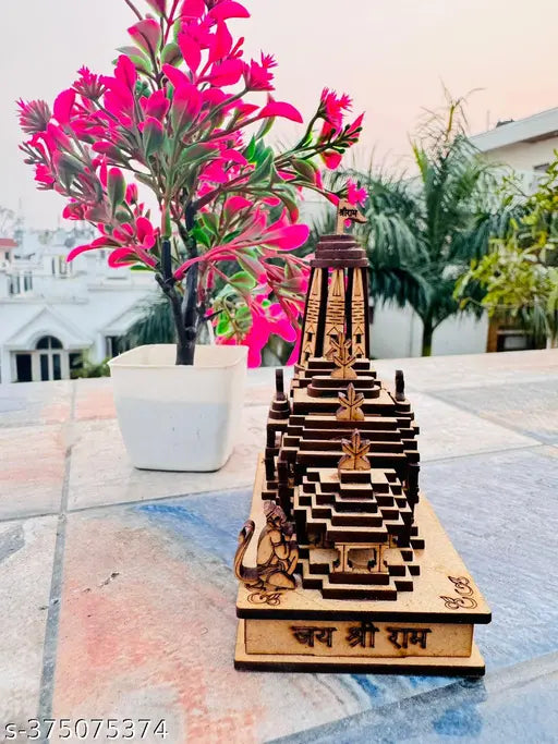 Handcrafted wooden Shri Ram temple model, small size, solid wood