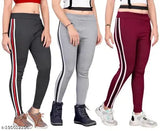 Striped cotton blend jeggings pack of 3, perfect for sports and yoga with elastic waistband, available in various winter colors