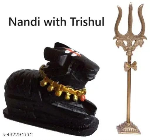 HaridwarDivine black poly resin Trishul with Nandi Idol for home décor or mandir, handcrafted showpiece (L-7.5cm, B-3cm, H-5.5cm)