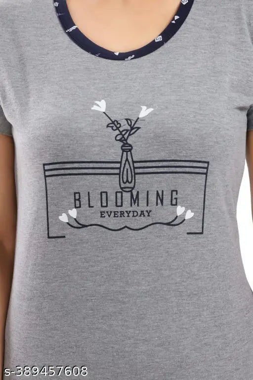 Grey hosiery night suite for women & girls: trendy cotton pyjama set with short sleeves, perfect for daily use and all occasions