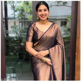 Vibrant Woven Kanjeevaram Silk Saree, handcrafted with Zari detailing from India