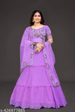 Embroidered Georgette women's choli and dupatta set, semi-stitched Lehenga (43in), India origin