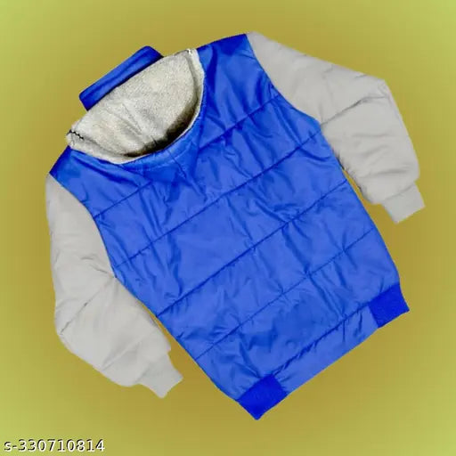 Trendy stylish baby jacket with zip closure, blue fabric