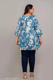 Teal rayon plus size short kurti, printed with trendy flared design. Beautiful color, perfect for any occasion. Made in India