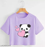 Printed cotton blend crop top t-shirt for women, short sleeves with fashionable print pattern