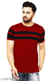 Maroon and black striped cotton blend men's t-shirt on hanger