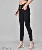 Women's black denim trending jeans, high-quality slim fit, fully stretchable, four button, ankle length, clean look, black, size 26/30/32/34 (waist 31/33/35/35, length 38 in), India origin