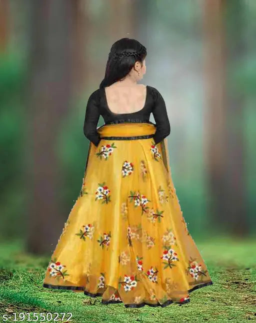 Harshiv Creation semi-stitched net lehenga choli for girls aged 3-15, solid floral pattern, suitable for weddings, mahendi functions, and special occasions