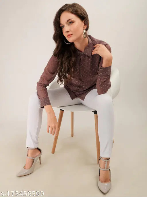 Georgette polka dot tunic for women, three-quarter sleeves, casual wear, India origin