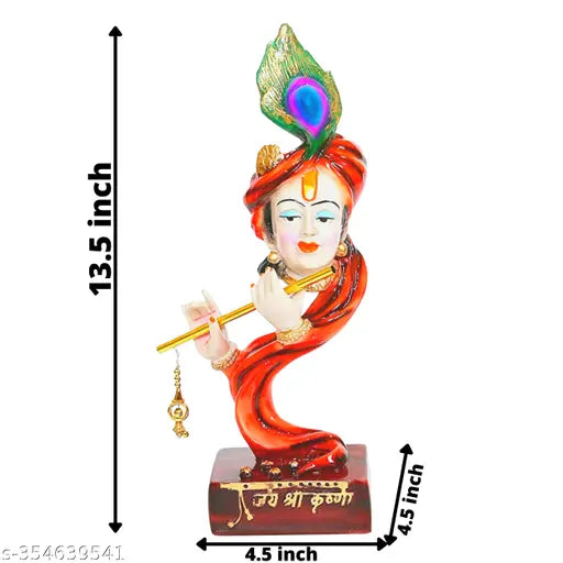 Modern Resin Krishna Idol playing flute, 11.5x11.5x34 cm, home decor item for living room or office