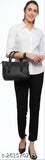 Black crepe women's three-quarter sleeve solid shirts under $199, size S-XXXL
