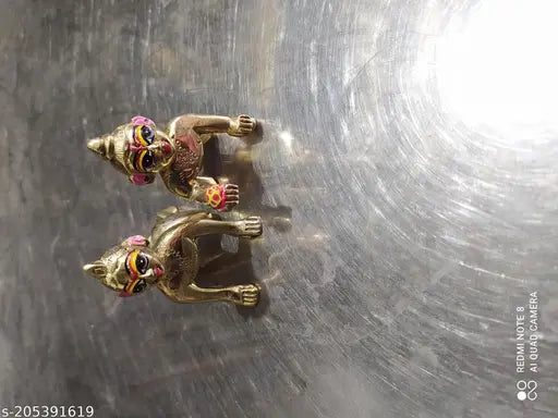 Brass Krishna Idol combo: Laddu Gopal & Bal Radha, both with blue eyes, size 1 each, India origin, 4cm x 6cm x 2cm