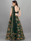 Organza and net botanical embellished choli and dupatta set with semi-stitched or free size (Lehenga 44m x 56m, Dupatta 2.15m), India origin