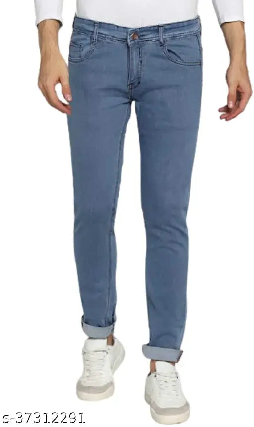 Polycotton plain slim fit jeans for men, fashionable and attractive washed denim, size 28/30/32/34 (India)
