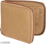 Beige faux leather round chain wallet with one compartment, ideal for men's essentials. Soft and durable Indian-made design
