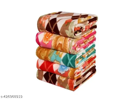 Fleece floral print ac/winter blanket set of 5, soft and warm, free size, Indian origin