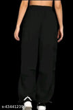 Dark blue casual women's pants, elastic waistband, long length