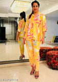 Yellow satin 2-piece co-ord set, floral print loungewear for women