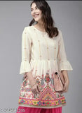 Floral short kurta for women, embroidered, jean-friendly