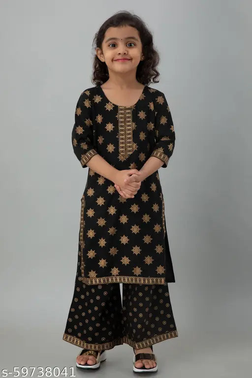 Rayon printed A-line kurta plazzo sets for kids, 4-5 and 5-6 years old, Indian origin
