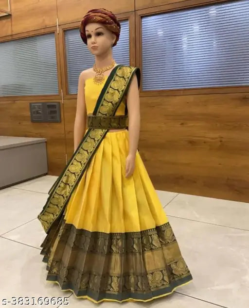 Art silk, colorblocked lehenga choli set for girls, Indian ethnic wear on display