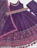 Embroidered georgette kurtaset with palazzos and dupatta, single size XL (waist 40in, length 45in), Indian-made fashion set