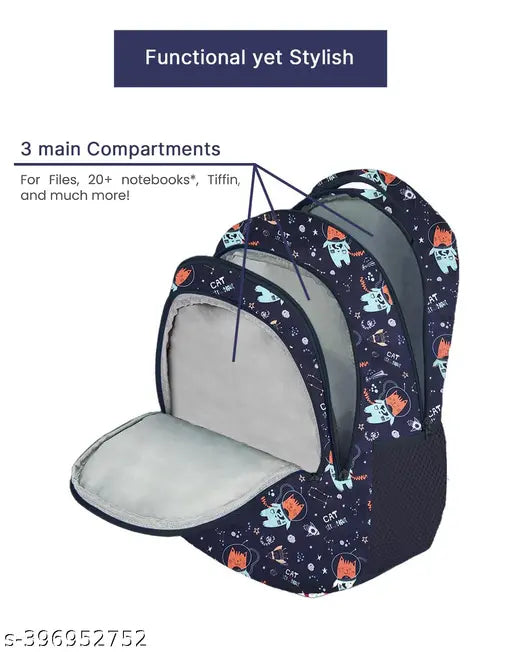 RRBlueCatStronaut2024 polyester school backpack, blue, spacious daypack for class 1-8