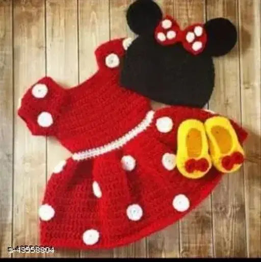Hand knitted red wool sweater for girls, self-design net pattern, comfortable and itch-free yarn, 0-18 months sizes available, made in India