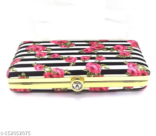 Stylish printed floral clutch, black zip closure, good quality handicraft