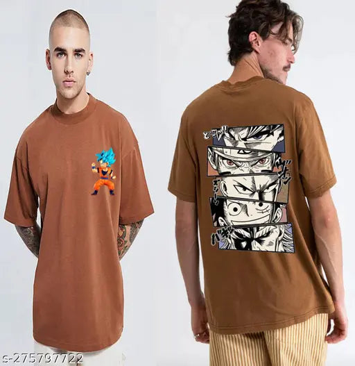 Men's oversized graphic T-shirt, printed with anime character design