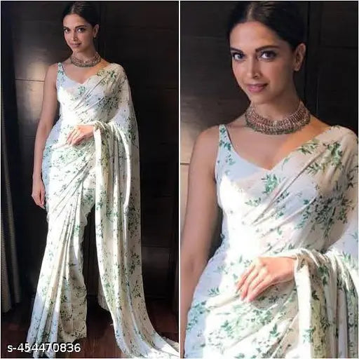 White silk saree with floral pallu