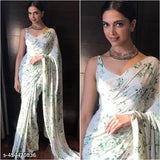 White silk saree with floral pallu
