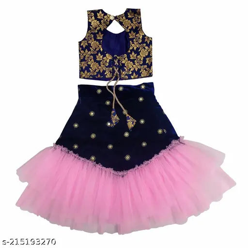 Viscose Rayon and super net embellished lehenga choli set for kids, safe materials, self-design patterns, sizes range from 12-8 years