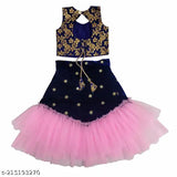 Viscose Rayon and super net embellished lehenga choli set for kids, safe materials, self-design patterns, sizes range from 12-8 years