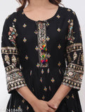 Black, embroidered, kameez-style top with floral patterns