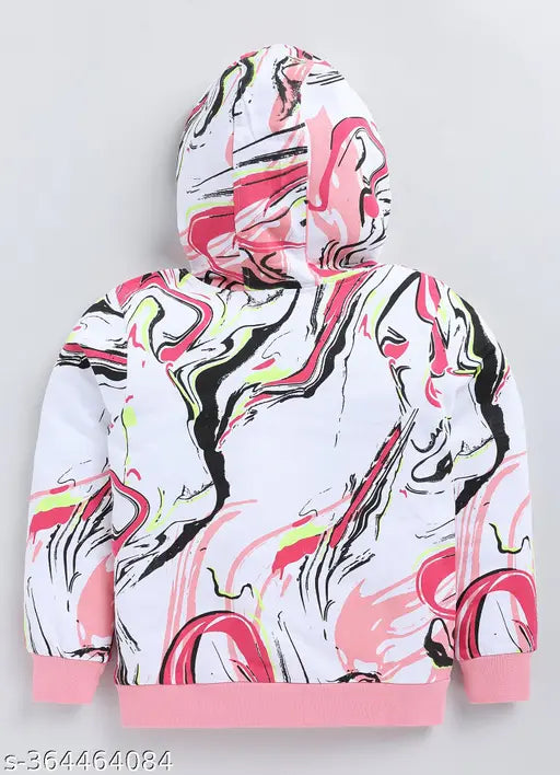 Multicolor printed cotton hooded sweatshirt for girls, age 2-3 years, vibrant design with long sleeves