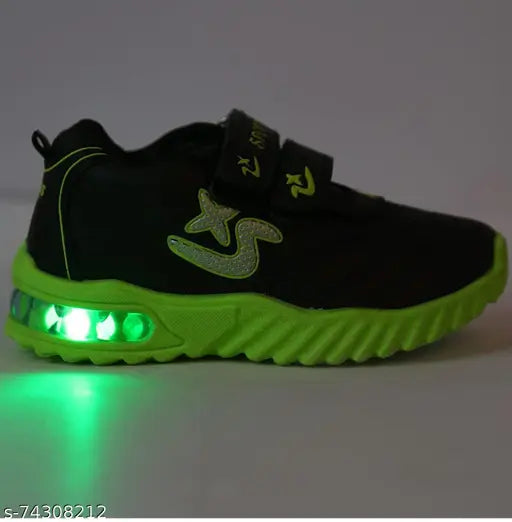 Black and yellow sports shoe with glowing accents