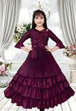 Blackberry silk frock, pack of 1 for special occasions - Girls designer dress with embellished net and three-quarter sleeves, soft and comfortable in 4-16 years sizes from Alshifa Garments (India)