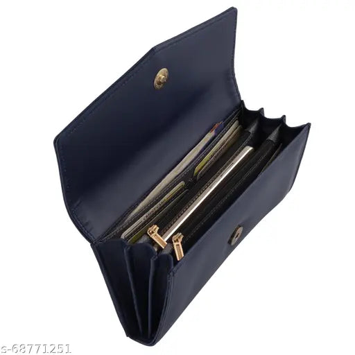 Navy blue leather clutch wallet with multiple card slots