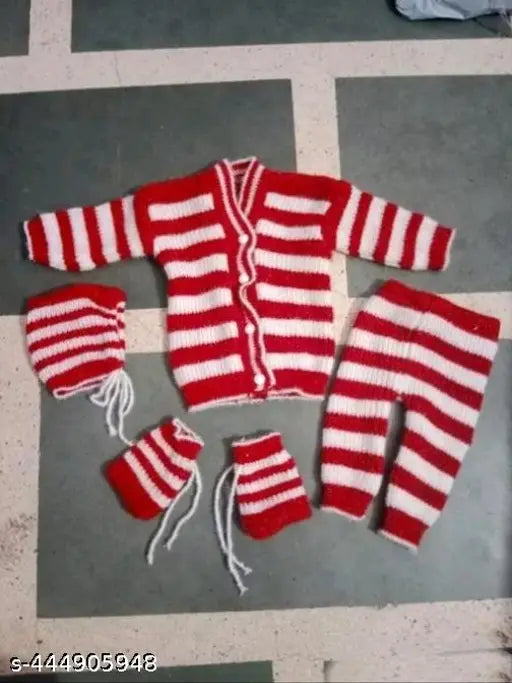 Woolen striped sleeves sweaters, soft & warm, cute animal pattern, ideal for baby's winter wear (0-3M), India origin
