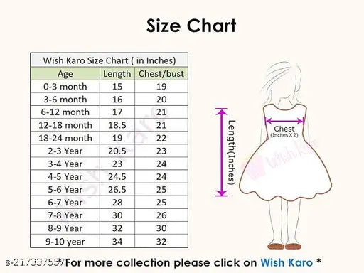 Long girls kids dress, size chart for ages 3-6, chest measurement, 100% cotton, 910 years, girls' design, unicorn, hopscotch, organizer, traditional
