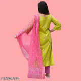 Myra superior women's cotton kurta set with dupatta and bottomwear, printed three-quarter sleeves Indian fashion on mannequin
