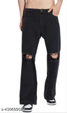 Black denim men's knee cut baggy