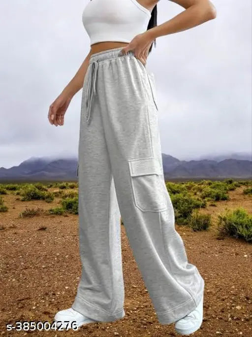 Grey women's cotton blend trousers with 6 pockets for daily wear, solid design from APRIX