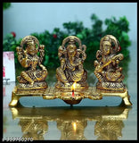 Laxmi Ganesh Sarawati Choki metal set with diya, Vastu, home temple decor, Indian craftsmanship, 19x5x10cm dimensions