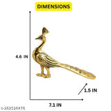 Gold-plated metal peacock showpiece, 7.5" x 6.5" x 1.5", Indian handcraft for home garden, temple, office shelf, living room decor