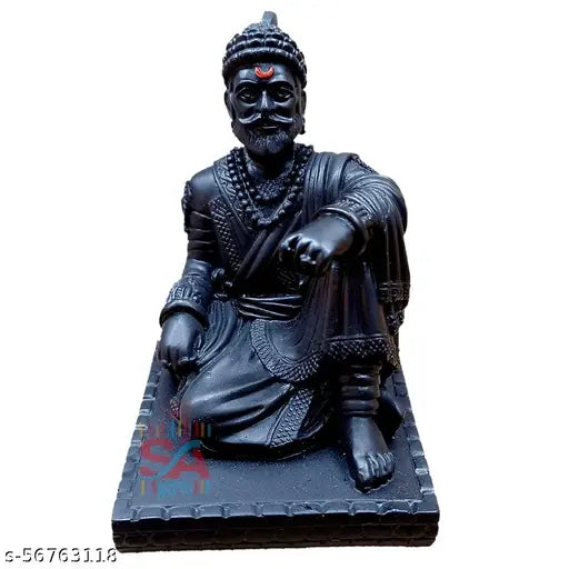 Black ceramic Chhatrapati Shivaji Maharaj statue, Open Eye Sai Ganesh Art figurine (31 inch) for home decor, inspiring and motivational idol from The Legend of Maharashtra series