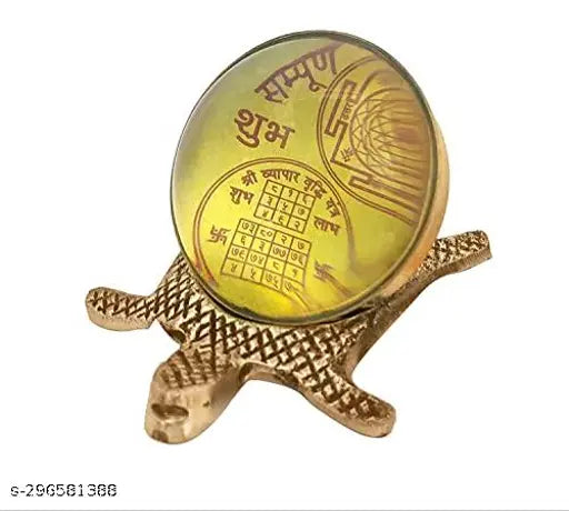 Brass Tortoise Meru Shree Yantra, religious gift with intricate design, height 6cm x width 8.6cm, made in India