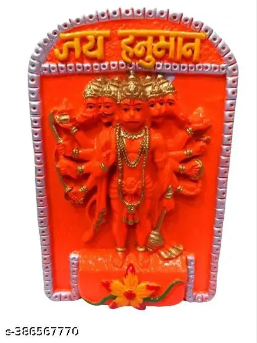 Orange polyresin Panchmukhi Hanuman wall decor, exquisite spiritual showpiece for home entryway" (107 characters)