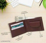 Brown faux leather bi-fold wallet, compact yet spacious with multiple card slots and hidden pockets, perfect for men's everyday essentials
